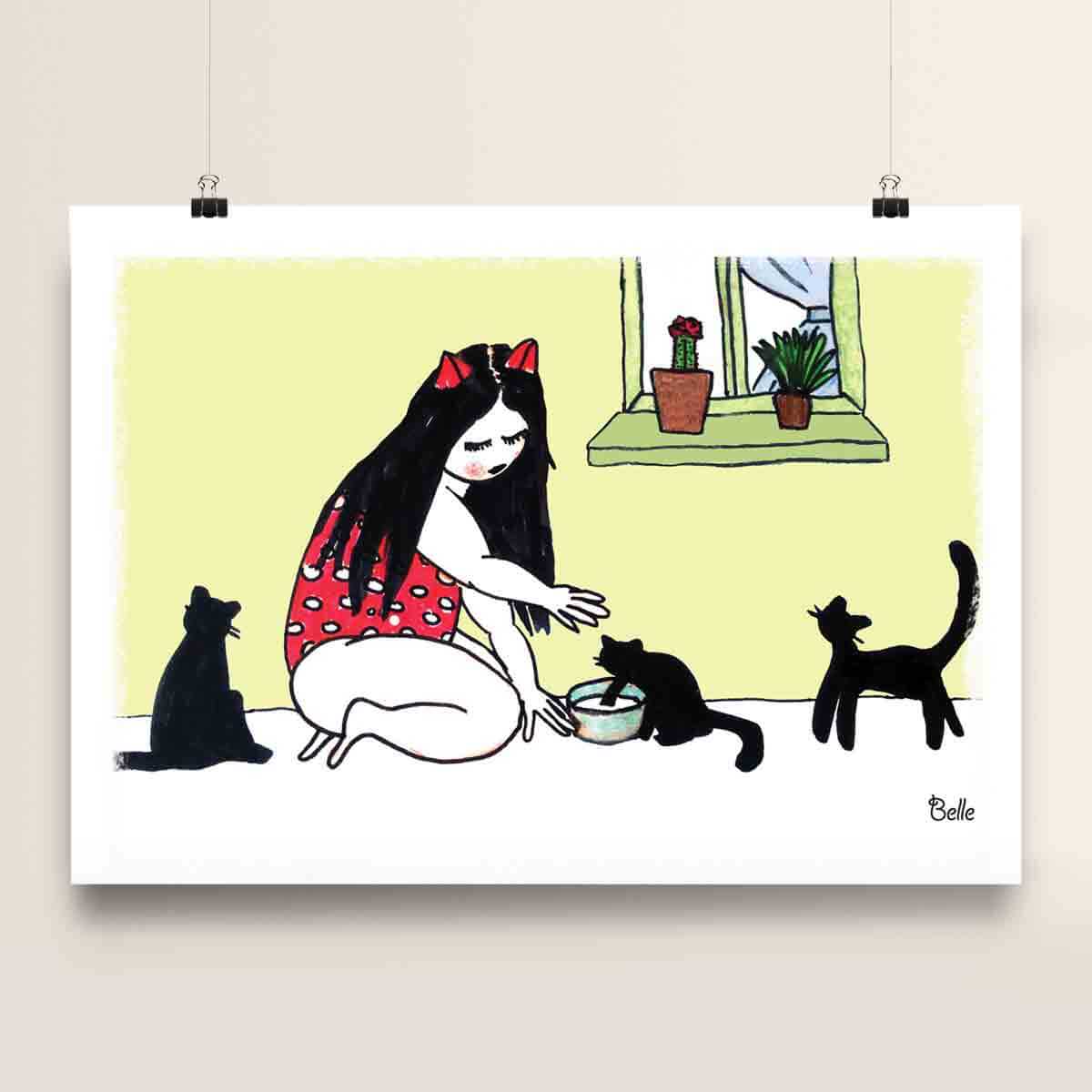 תמונת השראה, תמונה לחדר ילדה, מתנה לילדה, תמונה ממוסגרת, חמוד, חתולים, אוהבת חתולים, מתנה לחברה, אהבה עצמית, השראה